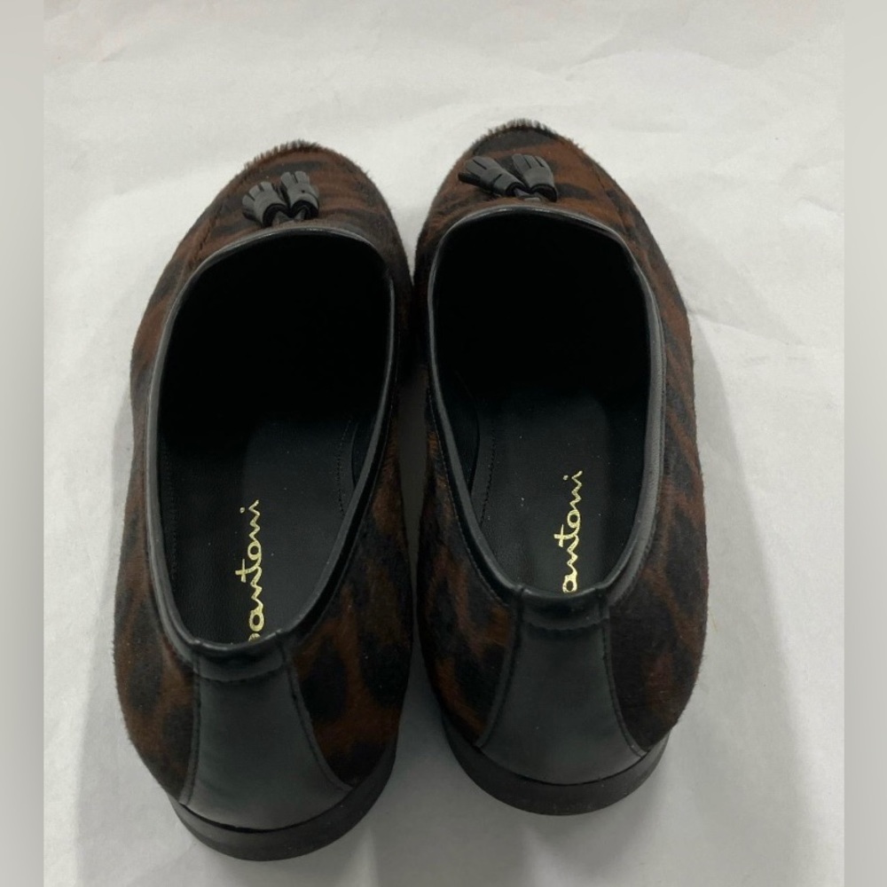 Santoni Brown and Black Animal Print Flats tassel Loafers - Picture 3 of 6